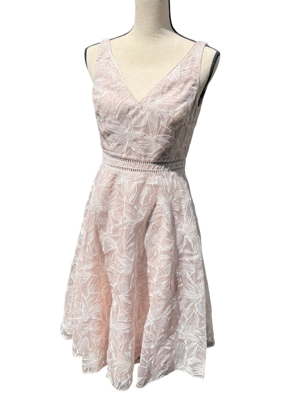 Coast London Floral Embroidered Sheer Overlay Fit & Flare Midi Dress- Size 4